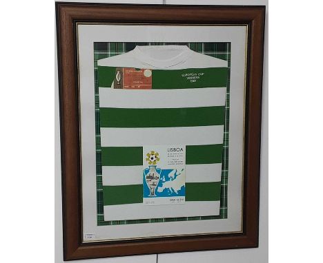 CELTIC F.C., LISBON LIONS EUROPEAN CUP FACSIMILE DISPLAY, comprising a jersey mounted with copies of a ticket and programme f