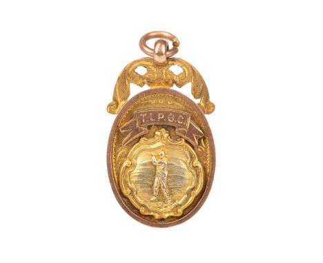 R. KERR, GOLFING INTEREST, T.L.P.G.C. GOLD MEDAL, 1930 the oval medal depicting a golfer figure in relief beneath a banner in