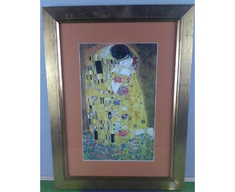 After Gustav Klimt 'The Kiss' a framed colour print 39cm x 24cm