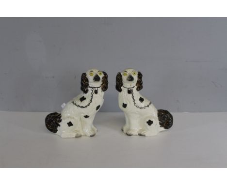 A pair of 19th century Staffordshire pottery spaniels, 28cm and a selection of miscellaneous items including a red enamel cha