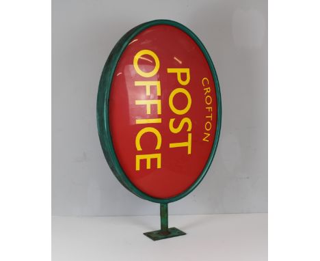 An oval Royal Mail Post Office sign for Crofton Post office, with metal fixing bracket 87cm