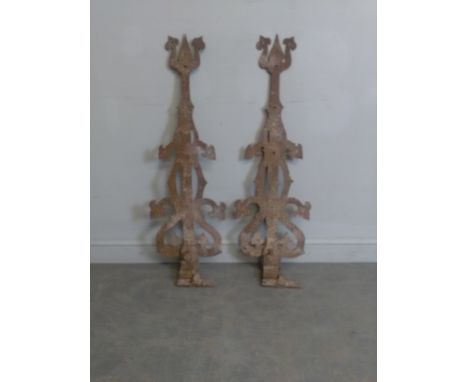 A pair of ornate iron strap gate hinges 99cm