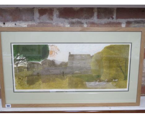A Rosemary Myers signed print Muscovy Ducks (October) Grantchester, 12/75, frame size 48cm x 83cm in good condition 