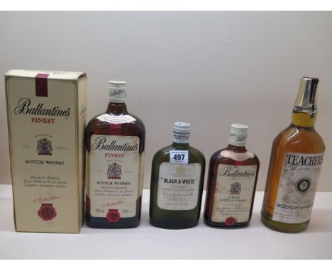 A bottle of Ballantines Finest Scotch whisky 1 litre 43% proof boxed, a 26 2/3 floz 70% proff bottle of Teachers Highland cre