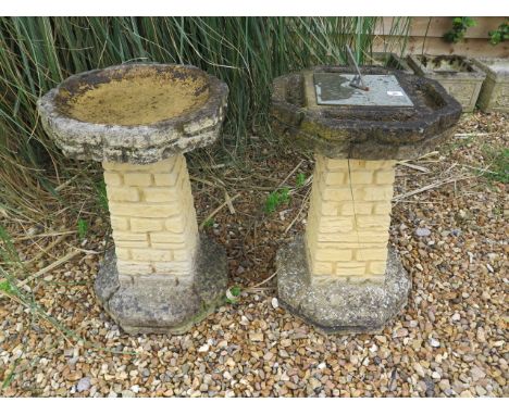 A matching stone effect bird bath and sundial, 62cm tall x 40cm wide 