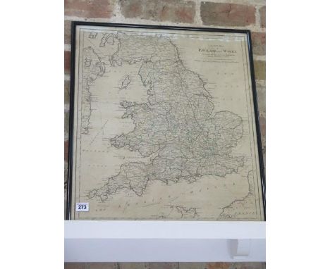 A new map of England and Wales published 1788 by R Wilkinson in an ebonised frame, 60cm x 51cm, colours still good 