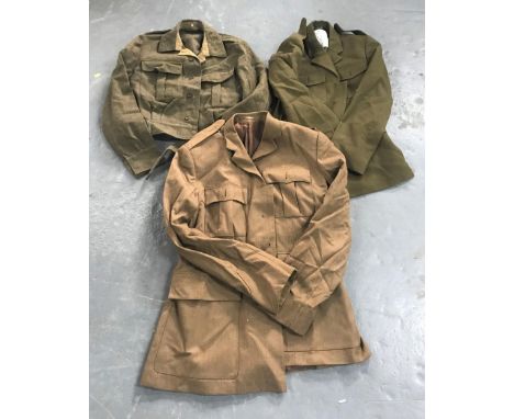 Three army, mid 20thC, privates jackets, ex-BBC props department and reputedly used in the 2017 film Dunkirk (3) 