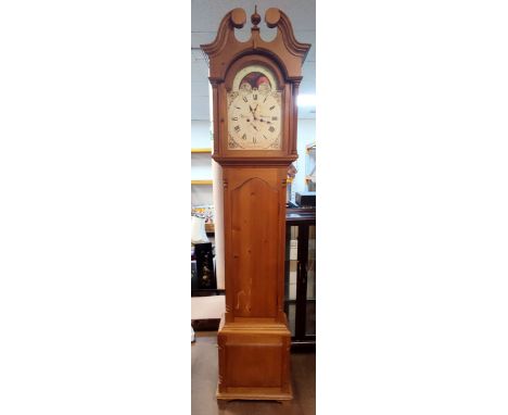 Vintage Pine, tall-cased grandfather clock, battery operated 