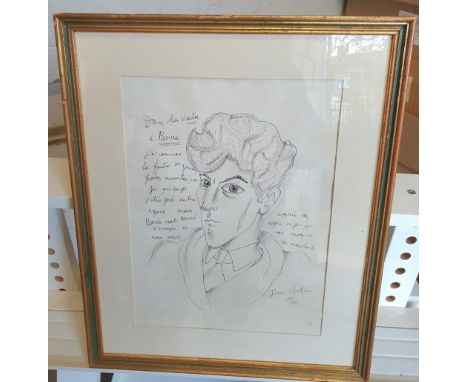 After Jean Cocteau, bears signature & 1961 date, graphite, portrait of a young man, framed and glazed,The portrait measures 3