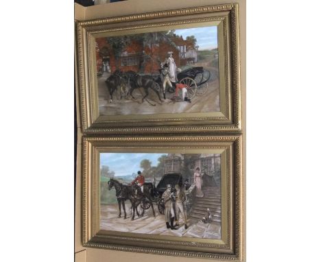 Large Pair of 1907 stately home scene oils on canvas, signed in initials H.A.D, sold in maching original frames, the oils pos
