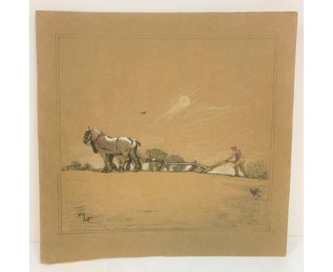 Cecil Charles Windsor Aldin (1870-1935) ploughing scene print with original hand colouring and signed, unframed 