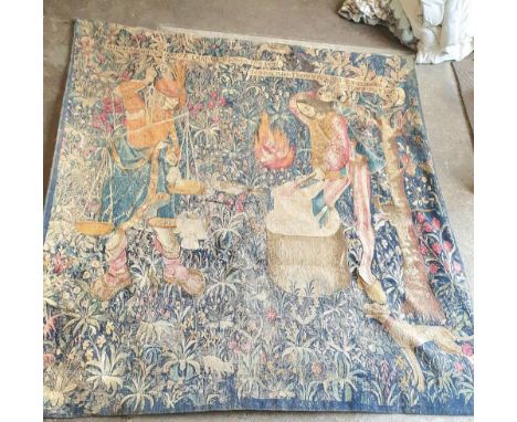 Early/Mid 20thC machine tapestry wall hanging - The Alchemists,174cm x 67cm 