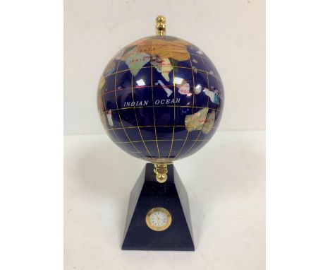 Hardstone globe inlaid with clock 