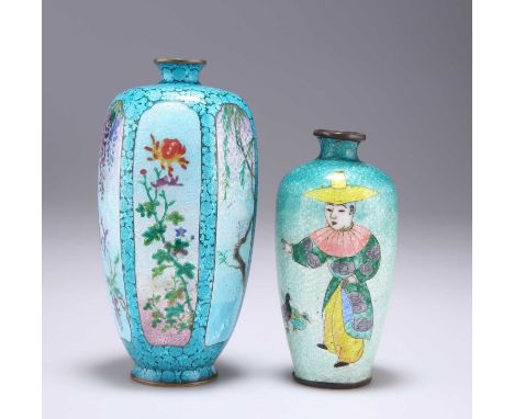 TWO EARLY 20TH CENTURY JAPANESE GINBARI VASES comprising A HEXAGONAL VASE, with panels decorated with birds and flowers, to a