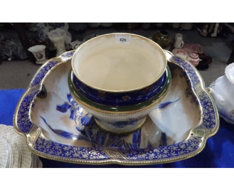 A Doulton Burslem iris pattern washbowl of rectangular form, and a Gloire-de-Dijon pattern planter Condition report: "Planter