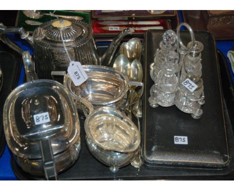 A tray lot of EP, tea service, cruet stand, cased and loose cutlery Condition report: Available upon request