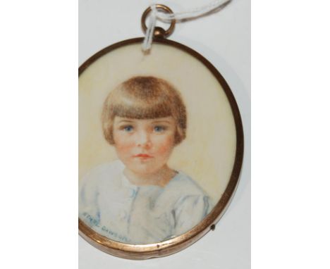 A painted portrait miniature of a young girl by Ethel Dawson, 7 x 6cm Condition report: Available upon request