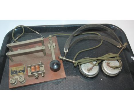 A pair of vintage Canadian Brandes Ltd headphones and A.M. marked morse code machine switch Condition report: Available upon 