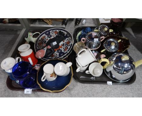 A lot comprising a Bevereley Tableware teaset with chrome insulated covers, a painted plaster figure of Churchill Carltonware