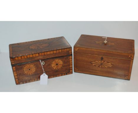 A George III shell inlaid tea caddy, 25cm wide and another (2) (af) Condition report: Available upon request