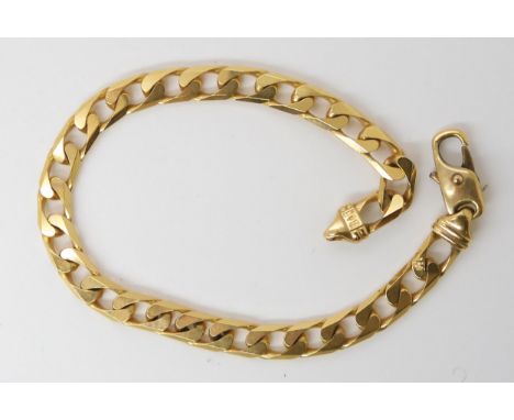 A 9ct gold Italian made curb chain bracelet, length 18.5cm, weight 11.3gms Light general wear, clasp ok. Full Italian and Bri