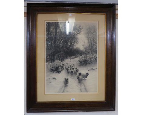 A large framed print of sheep in snow signed J. Farquharson, 115cm high x 94cm wide Condition report: Available upon request