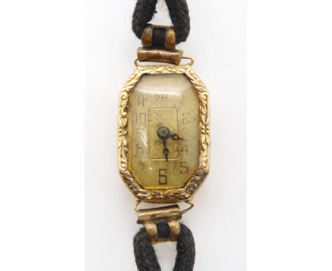 A French 18ct gold cased ladies vintage watch, weight including mechanism and strap 8.4gms Watch has no winder, strap has gol