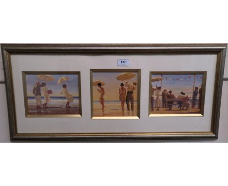 A framed Jack Vettriano triple print and three framed watercolours (4) Condition report: Available upon request