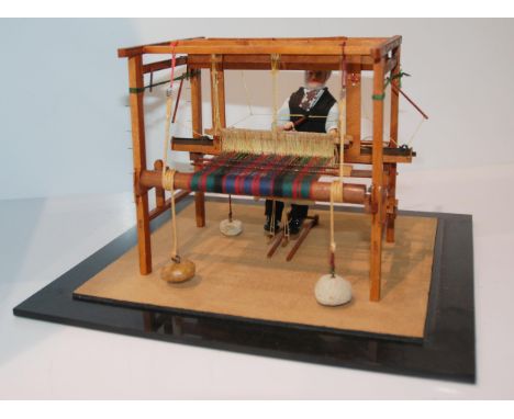 A model of a figure at a tartan loom, 18cm wide in Perspex case Condition report: Available upon request