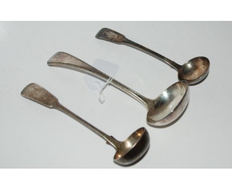 A lot comprising two silver sauce ladles, Dublin 1880 and Glasgow 1834 with an EP sauce ladle Condition report: Available upo