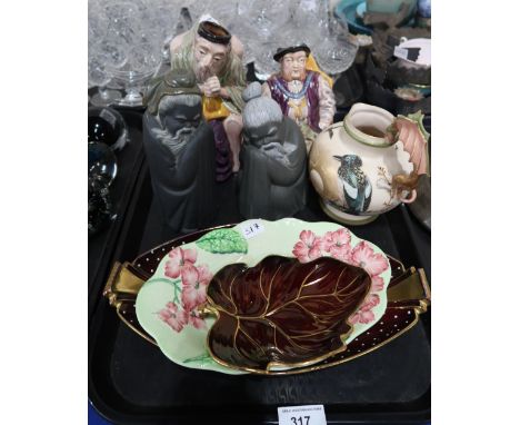 A lot comprising two lladro black basalt figures of chinese elders, two Melbaware toby jugs Henry VIII and Shylock, a Robert 