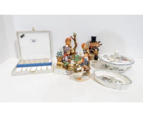 A boxed set of silver spoons, five Hummel figures and two Wedgwood pieces Condition report: Available upon request