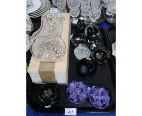 A lot comprising a Holmegaard Kluk Kluk glass decanter &amp; ten glass paperweights including examples by Caithness Not avail