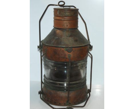 A large copper ships lantern by Seahorse, 48cm high Condition report: Available upon request