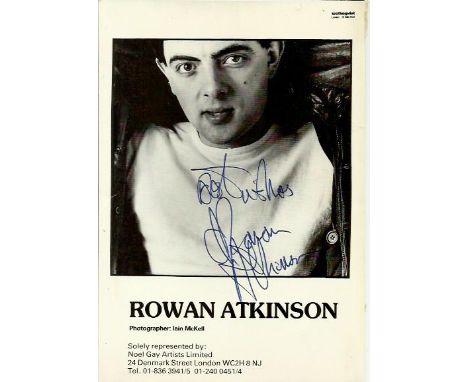 Rowan Atkinson signed 6 x 4 inch black and white portrait photo. Not nine o.clock news period. Few tape marks to reverse Good