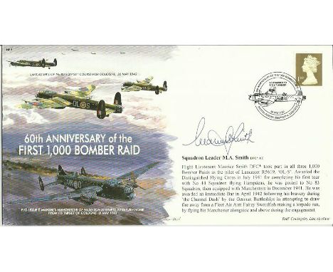 Sqn Ldr M Smith DFC* DFC AFC signed 60th ann First 1000 Bomber Raid cover. He flew Lancasters on all three 1000 bomber raids,