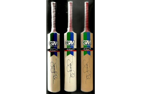 Jonty Rhodes Three Signed Small Miniature Gunn Moore Cricket Bats Good Condition