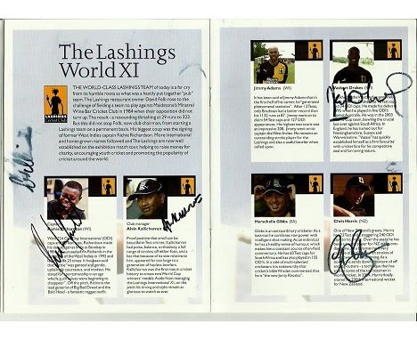 Cricket Multisigned charity match programme. Lashings World XI v Old England XI signed across many pages by Dickie Bird, Rich