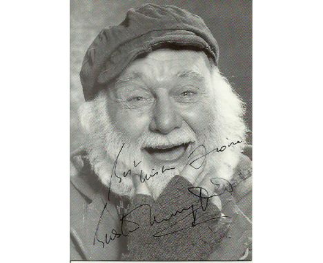 Buster Merryfield signed 6 x 4 inch black and white portrait photo, to Fiona. Few tape marks to reverse Good condition 