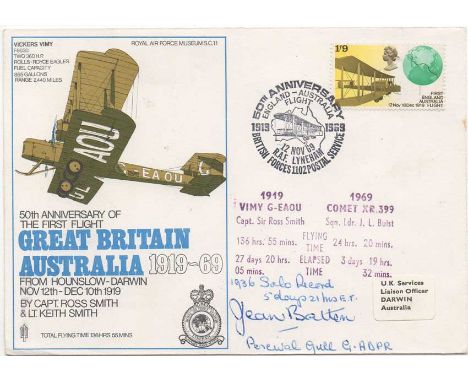 Jean Batten The Famous and Celebrated pilot Signed RAF 50th Anniversary of first flight GB-AUS 1919- 12 Nov 69 FDC. Her 1936 