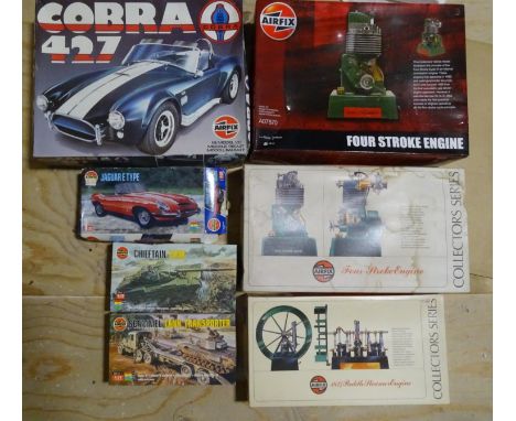 Airfix, 1/16 scale model car kit Cobra 427, three model engine kits and three other Airfix kits,&nbsp;(boxed, unchecked, appe