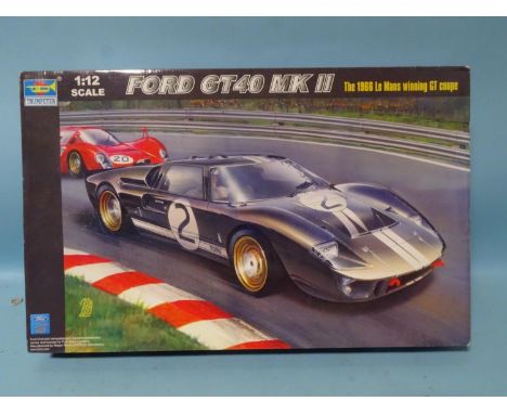 Trumpeter, 1/12 scale plastic kit, Ford GT40 MkII, (boxed, in sealed bags). 