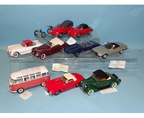 Franklin Mint, ten 1/24 scale diecasts, including 1962 Volkswagen Microbus, remainder 2-seater sports and racing cars, (nine 