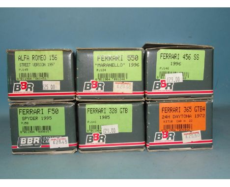 BBR, six 1/43 scale resin and metal car kits, no.s Kit10, PJ50, PJ124, PJ141, PJ145 and PJ146, (boxed, unchecked, appear comp