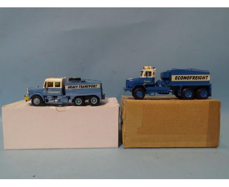 An ASAM Models 1/48 scale Scammell S24 6x6 vehicle "Econofreight" and a C100A Scammell Contractor Mk2 vehicle "Econofreight",