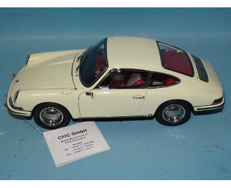 CMC Models, 1/18 scale Porsche 901 1964 Sports Coupé, cream, with hub caps, (with tag, in plastic display case, no box). 