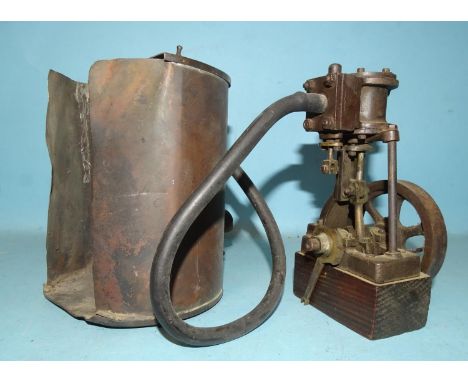 A single-piston stationary engine, 16cm high and a metal boiler, (incomplete), (2). 