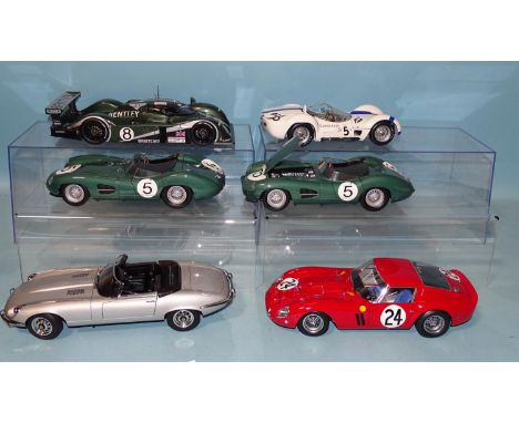 Shelby, 1/18 scale diecast Aston Martin DB1 (x2), Auto AA Bentley Speed 8 and Jaguar E-Type, Paul's Model Art Maserati Tipo 6