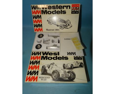 Western Models, two 1/24 scale white metal car kits: WF4 Maserati 250F and WF5 Mercedes W125,&nbsp;(both boxed, unchecked, ap