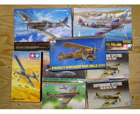 Tamiya, 1/32, 1/48 and 1/72 scale aircraft models, some with additional detail kits and relevant magazines,&nbsp;(boxed, unch